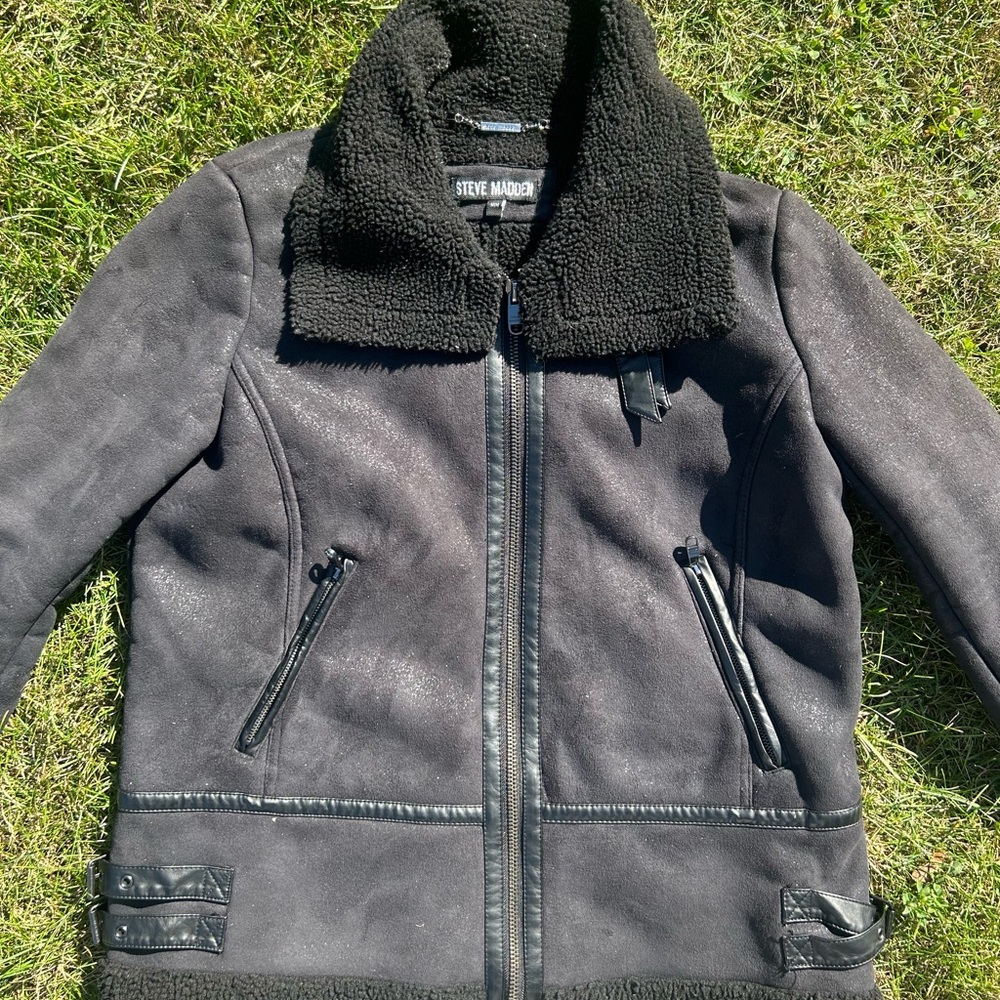 -steve madden black fur jacket